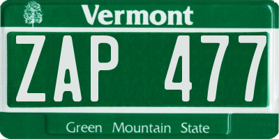 VT license plate ZAP477