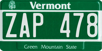 VT license plate ZAP478