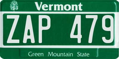VT license plate ZAP479