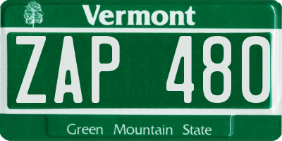 VT license plate ZAP480