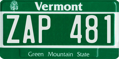VT license plate ZAP481