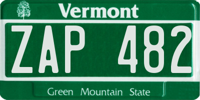 VT license plate ZAP482
