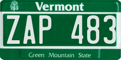 VT license plate ZAP483