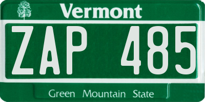 VT license plate ZAP485
