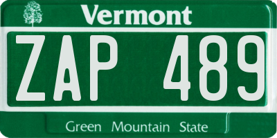 VT license plate ZAP489
