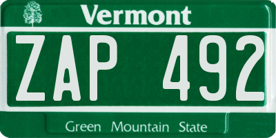 VT license plate ZAP492