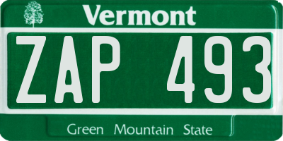 VT license plate ZAP493