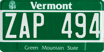 VT license plate ZAP494