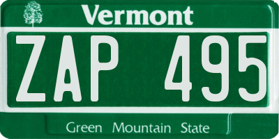VT license plate ZAP495
