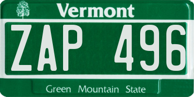 VT license plate ZAP496
