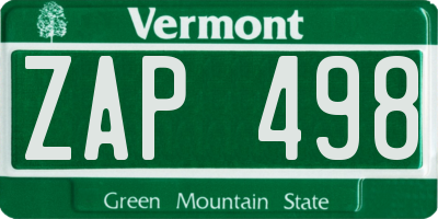 VT license plate ZAP498
