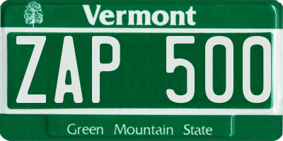 VT license plate ZAP500