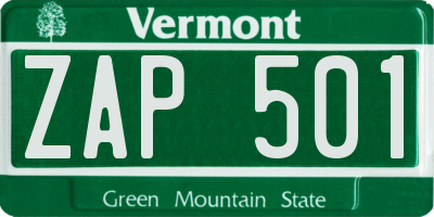 VT license plate ZAP501