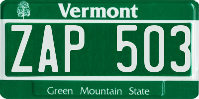 VT license plate ZAP503