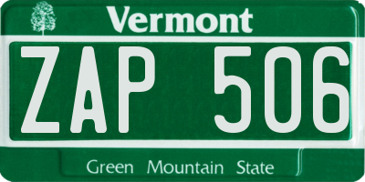 VT license plate ZAP506