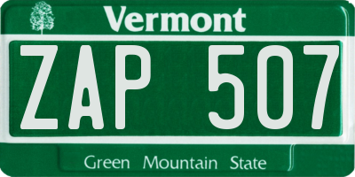 VT license plate ZAP507