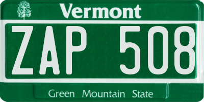 VT license plate ZAP508