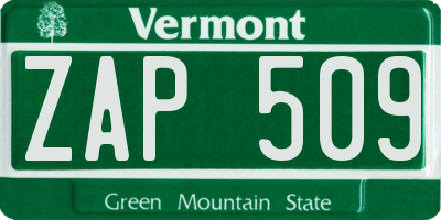 VT license plate ZAP509