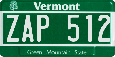 VT license plate ZAP512