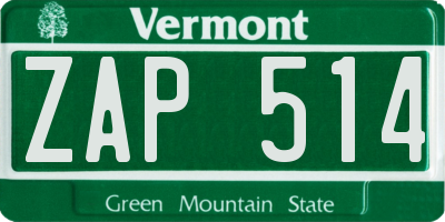 VT license plate ZAP514