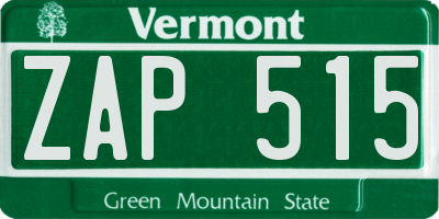 VT license plate ZAP515