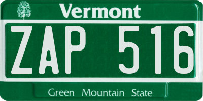 VT license plate ZAP516