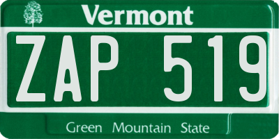 VT license plate ZAP519