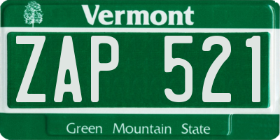 VT license plate ZAP521