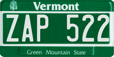 VT license plate ZAP522
