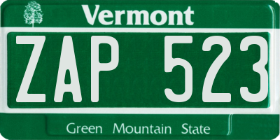VT license plate ZAP523