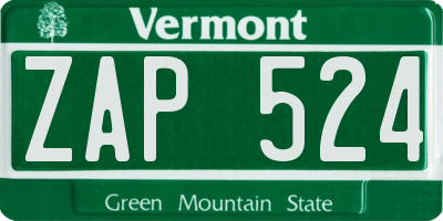 VT license plate ZAP524