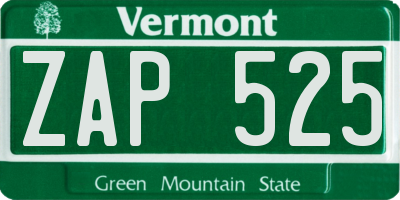 VT license plate ZAP525