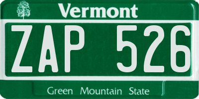 VT license plate ZAP526