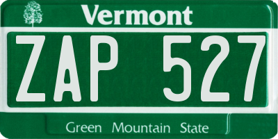 VT license plate ZAP527