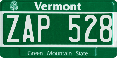 VT license plate ZAP528