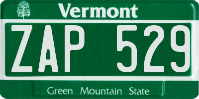 VT license plate ZAP529