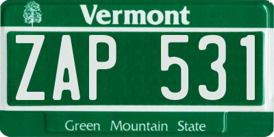 VT license plate ZAP531