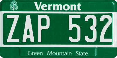 VT license plate ZAP532