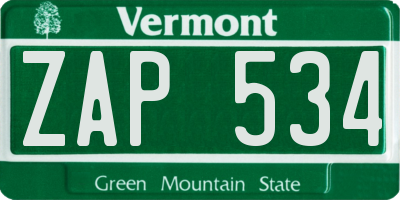 VT license plate ZAP534