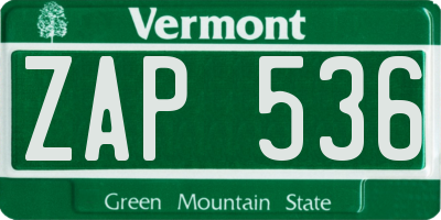 VT license plate ZAP536
