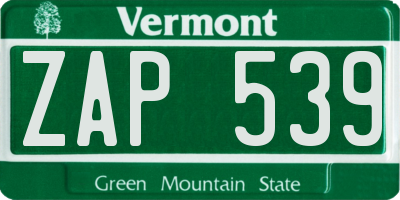 VT license plate ZAP539