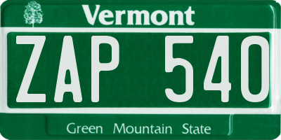 VT license plate ZAP540