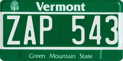 VT license plate ZAP543