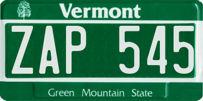 VT license plate ZAP545