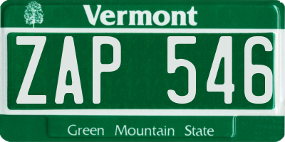 VT license plate ZAP546
