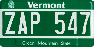 VT license plate ZAP547