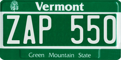 VT license plate ZAP550