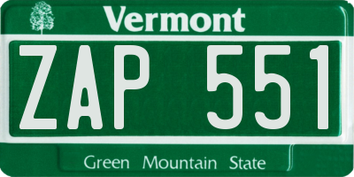 VT license plate ZAP551