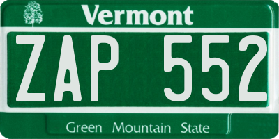 VT license plate ZAP552