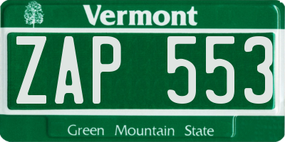 VT license plate ZAP553